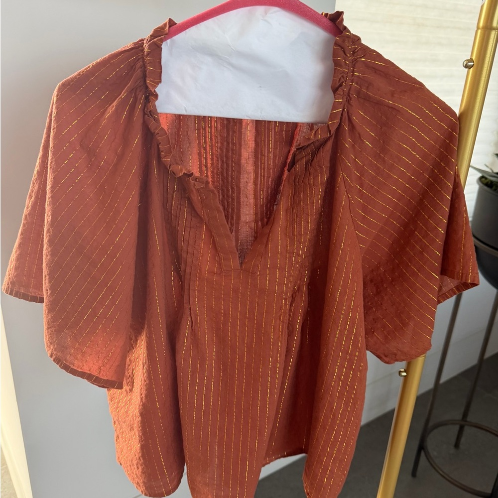 Rust Orange Blouse with Metallic Thread